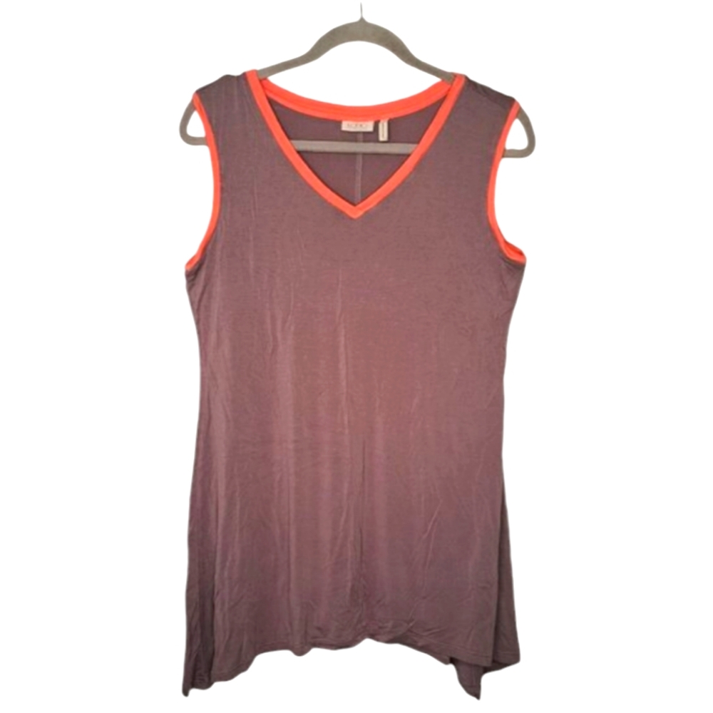 LOGO by Lori Goldstein Plum Sleeveless V-Neck Tunic with Coral Trim